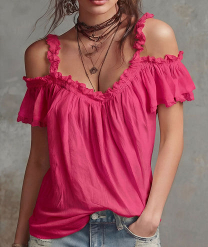 Bohemian Ruffled Holiday Sun Top | Cute Smocked Off-Shoulder Summer Shirt