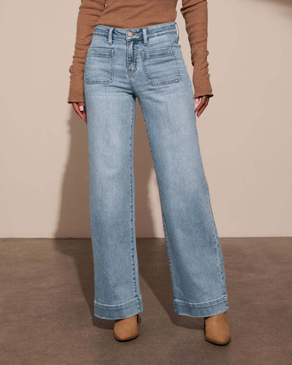 Vintage Washed Straight Leg Jeans for Women - Flattering Relaxed Fit Flare Trousers