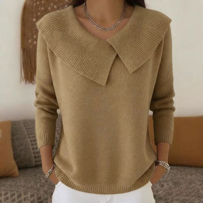 Women's Asymmetric Sailor Collar Sweater | Casual Solid Color Long Sleeve Knit Pullover