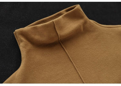 Premium Double-Sided Fleece Mock Neck Top - Slimming Thermal Long Sleeve Base Layer
