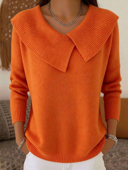 Women's Asymmetric Sailor Collar Sweater | Casual Solid Color Long Sleeve Knit Pullover