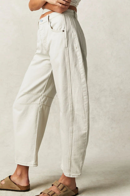 Vintage Washed Cropped Barrel Jeans for Women - Slouchy Mid-Rise Balloon Trousers