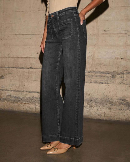 Vintage Washed Straight Leg Jeans for Women - Flattering Relaxed Fit Flare Trousers