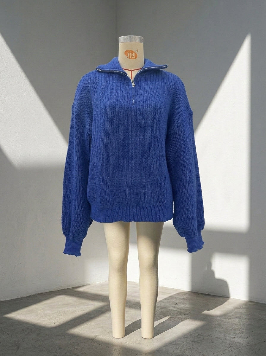Women's Half Zip Ribbed Knit Sweater | Casual Polo Collar Long Sleeve Pullover Top