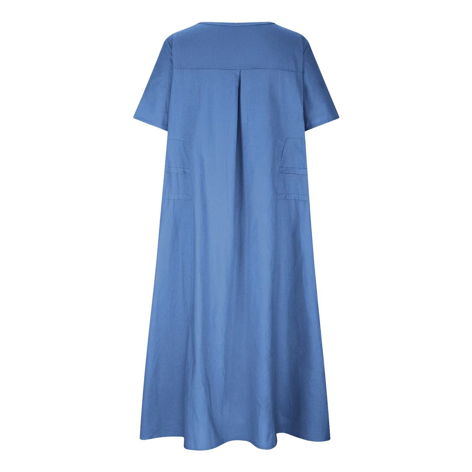 Boho Chic Blue Summer Dress for Women – Elegant Round Neck Tiered Tunic Dress, Breezy Minimalist Resort Wear Midi Gown