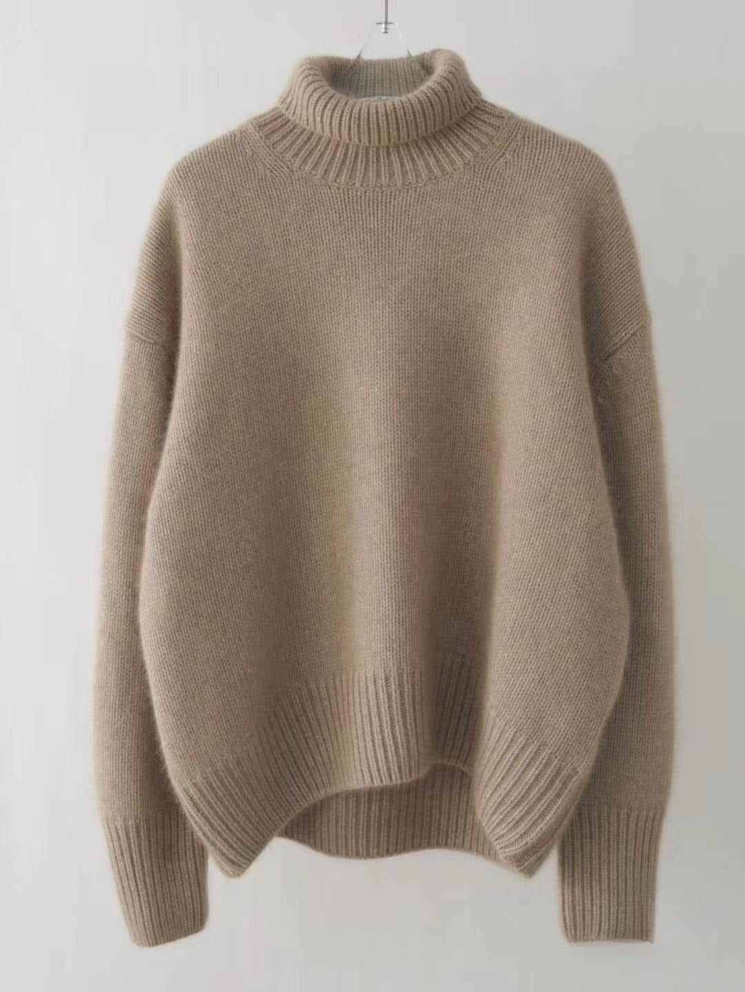 Chic Chunky Turtleneck Sweater - Slouchy Solid Knit Pullover Loose Fit Warm Winter Top