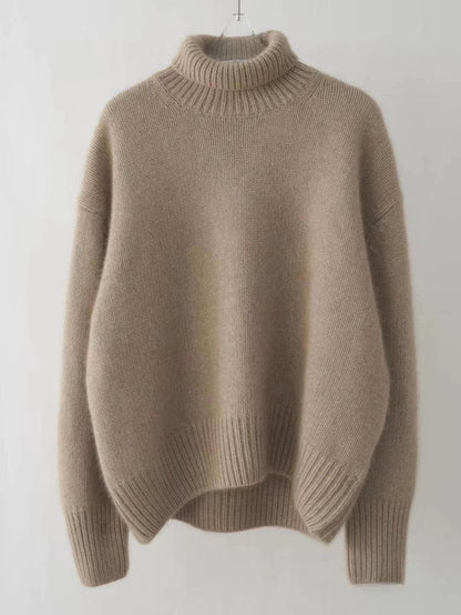 Chic Chunky Turtleneck Sweater - Slouchy Solid Knit Pullover Loose Fit Warm Winter Top
