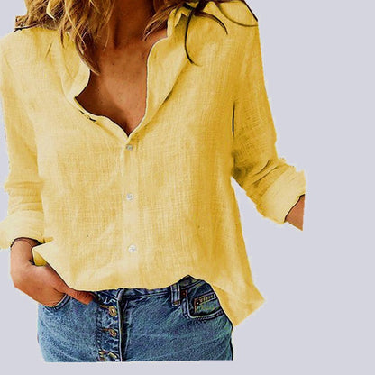 Breathable Linen Blouse | Oversized Casual Button-Up Shirt for Women