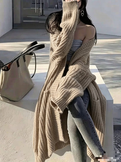 Chunky Knit Long Cardigan Sweater - Slouchy Open Front Duster Jacket with Pockets Plus Size