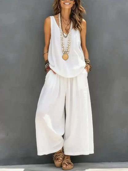 Boho Chic Sage Green Matching Set for Women – Relaxed Fit Tank & Flowy Culottes, Breezy Summer Beach Resort Wear 2 Piece Outfit