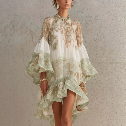 Flowy Lantern Sleeve Resort Dress - Lightweight Oversized Bohemian Tunic