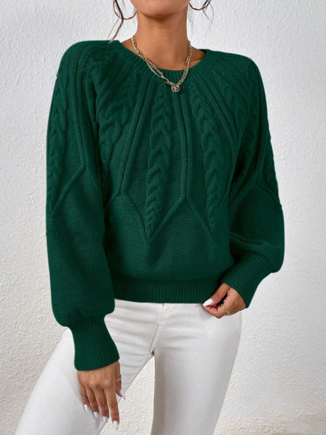 Women's Cable Knit Pullover Sweater | Casual Round Neck Long Sleeve Ribbed Jumper Top