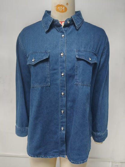 Women's Classic Washed Denim Shirt | Casual Long Sleeve Button Down Jean Blouse