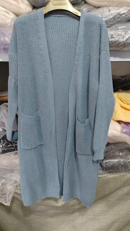 Chunky Knit Long Cardigan Sweater - Slouchy Open Front Duster Jacket with Pockets Plus Size