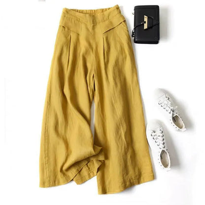 Minimalist Cotton Linen Culottes | Loose Fit High Waist Wide Leg Casual Summer Pants