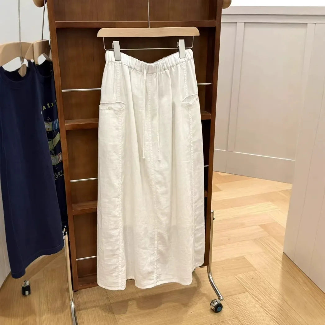 High-Waisted A-Line Maxi Skirt | Breathable Ramie Blend with Cotton Lining
