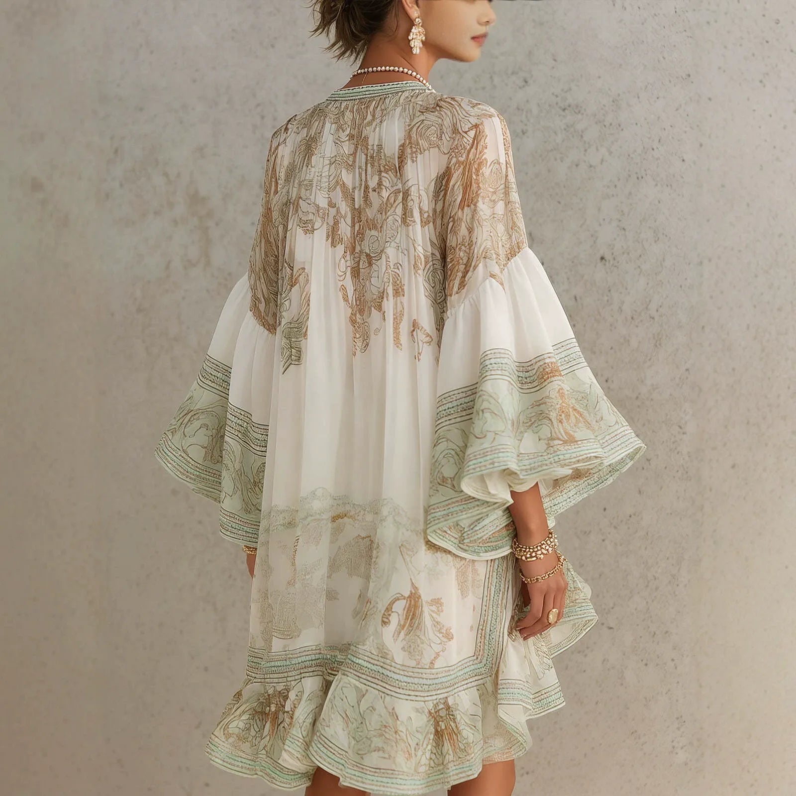 Flowy Lantern Sleeve Resort Dress - Lightweight Oversized Bohemian Tunic