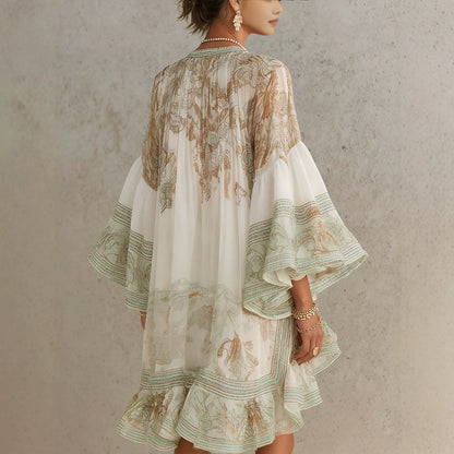 Flowy Lantern Sleeve Resort Dress - Lightweight Oversized Bohemian Tunic