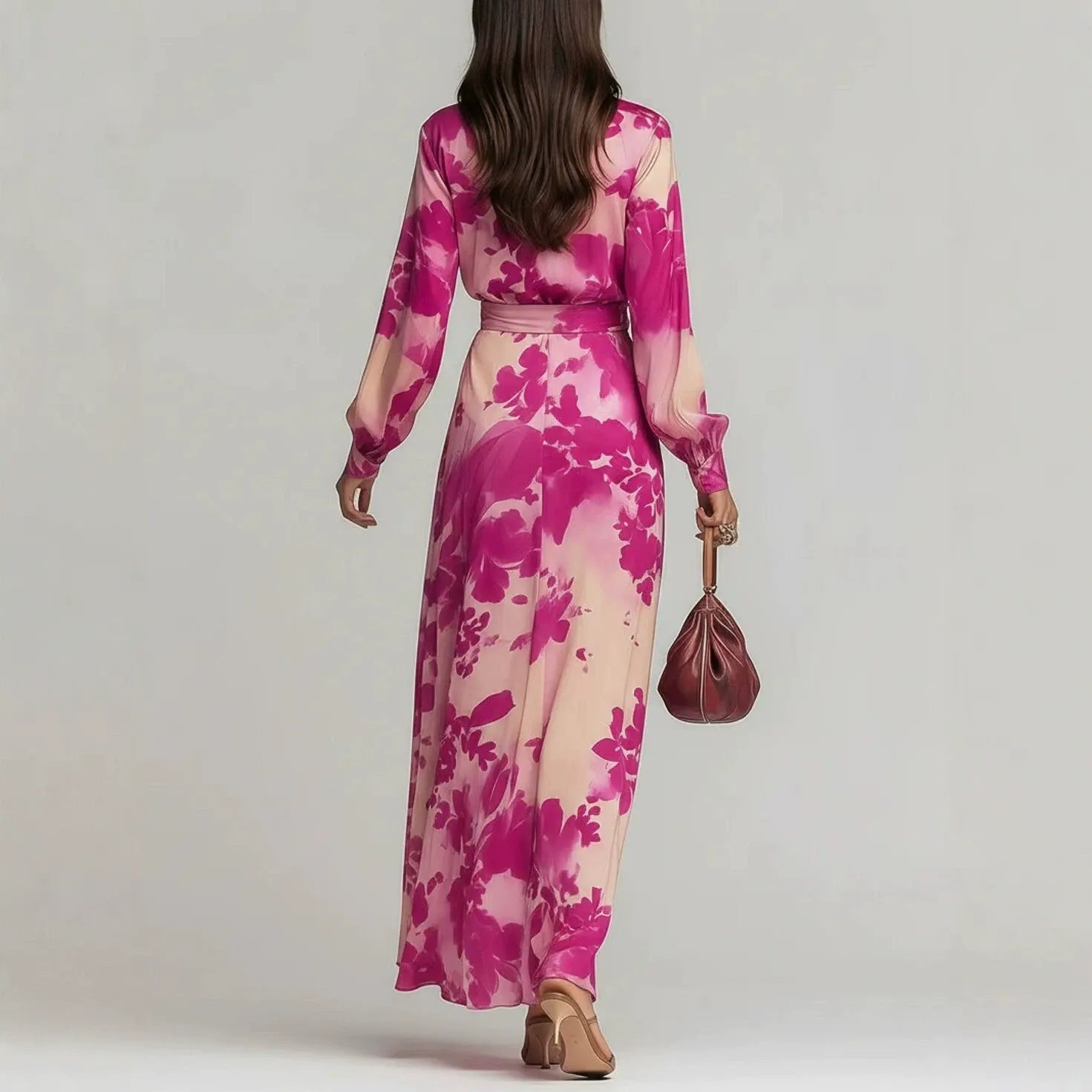 Robe Longue Fleurie Romantique Française | Robe de Soirée Fluide de Luxe à Ceinture pour les Vacances de Printemps