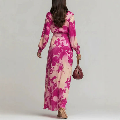 Robe Longue Fleurie Romantique Française | Robe de Soirée Fluide de Luxe à Ceinture pour les Vacances de Printemps