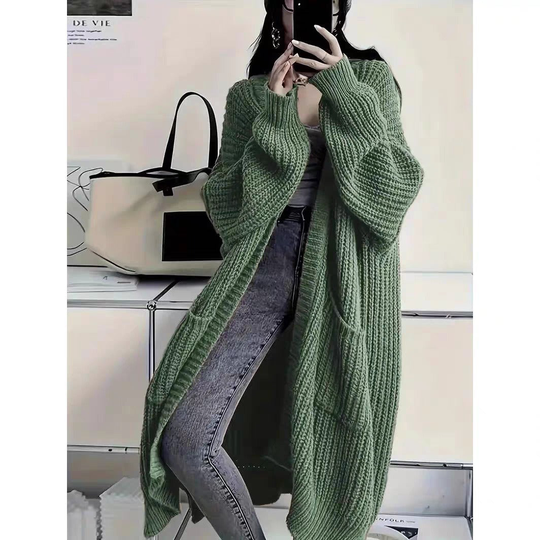 Chunky Knit Long Cardigan Sweater - Slouchy Open Front Duster Jacket with Pockets Plus Size