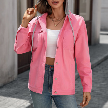 Classic Denim Shacket for Women - Retro Button-Down Long Sleeve Outerwear Jacket
