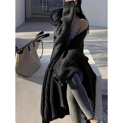 Chunky Knit Long Cardigan Sweater - Slouchy Open Front Duster Jacket with Pockets Plus Size