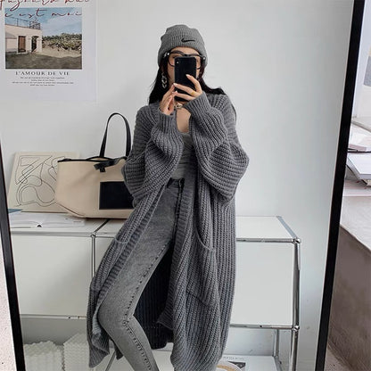 Chunky Knit Long Cardigan Sweater - Slouchy Open Front Duster Jacket with Pockets Plus Size