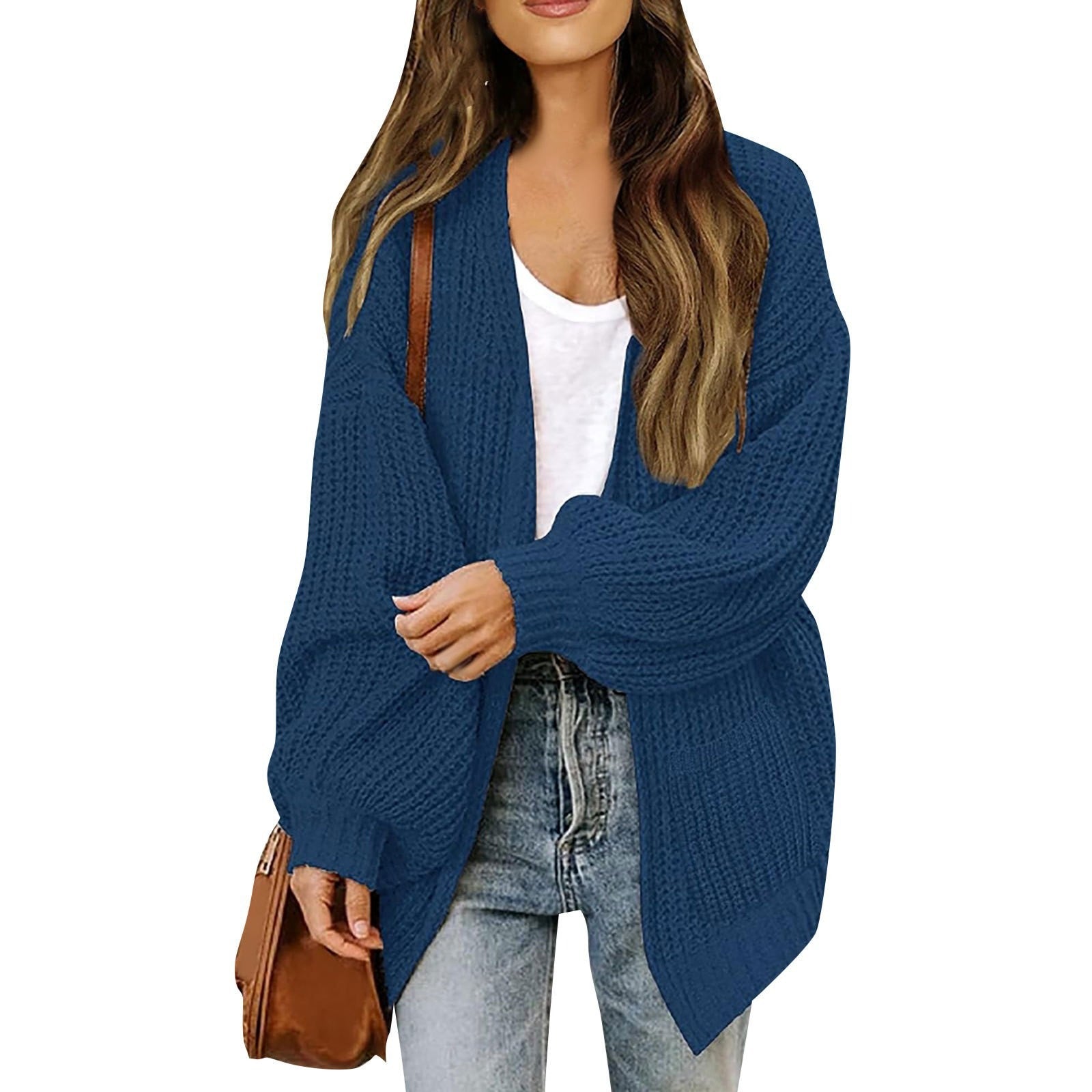 Chunky Knit Lantern Sleeve Cardigan - Loose Fit Open Front Slouchy Oversized Sweater Jacket