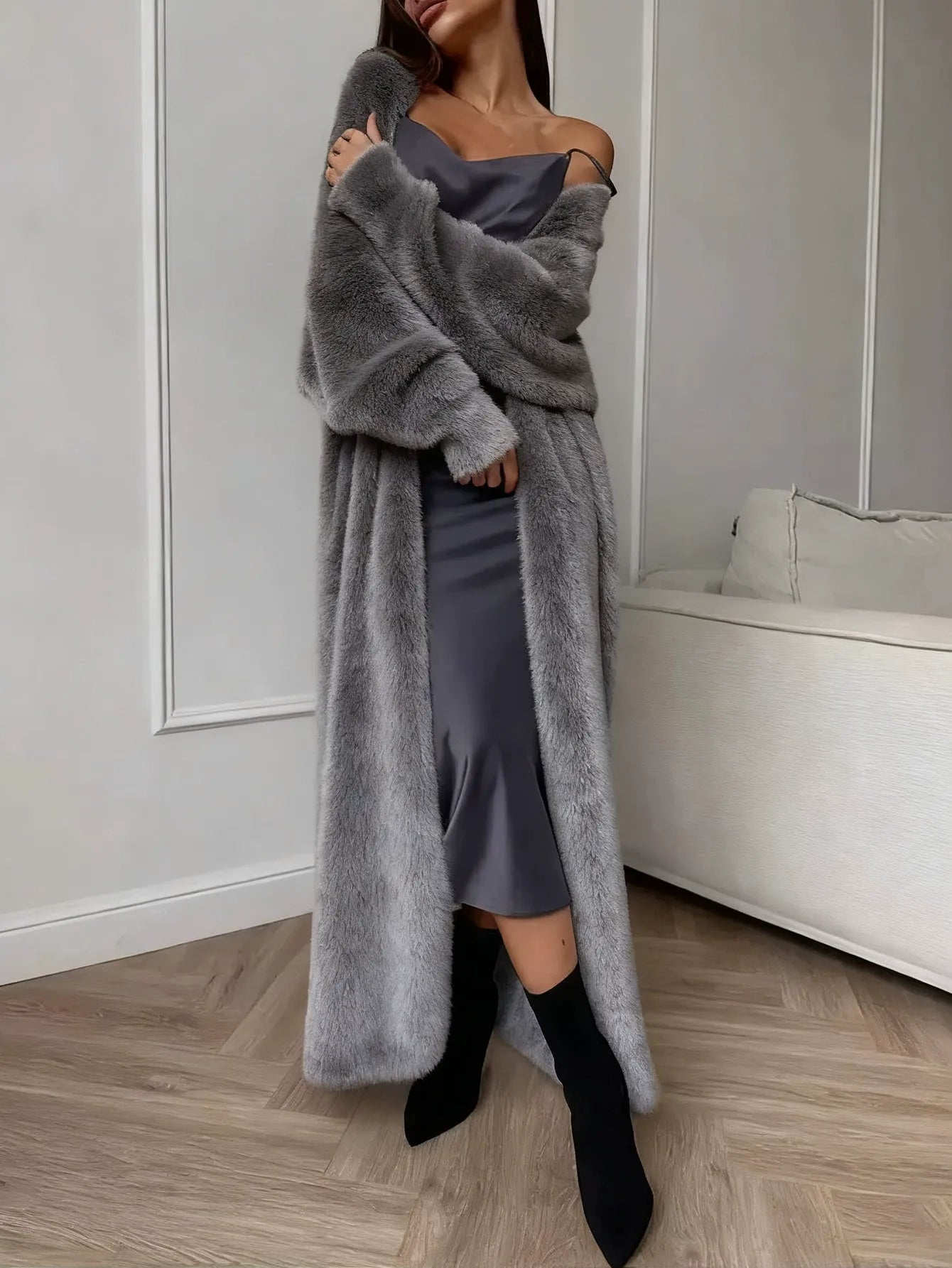 Women's Fuzzy Faux Mink Cardigan Coat | Casual Long Sleeve Open Front Plush Long Jacket
