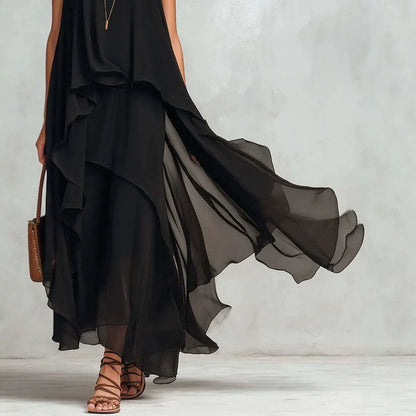 Robe longue de vacances vaporeuse à volants – Coupe ample et légère, style sophistiqué