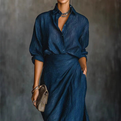 Quiet Luxury Crinkle Texture Dress | High Waist Asymmetric Long Sleeve Dress