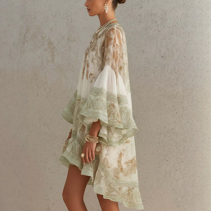 Flowy Lantern Sleeve Resort Dress - Lightweight Oversized Bohemian Tunic