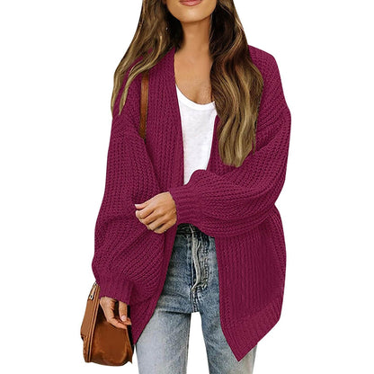 Chunky Knit Lantern Sleeve Cardigan - Loose Fit Open Front Slouchy Oversized Sweater Jacket