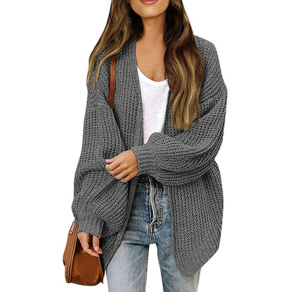 Chunky Knit Lantern Sleeve Cardigan - Loose Fit Open Front Slouchy Oversized Sweater Jacket