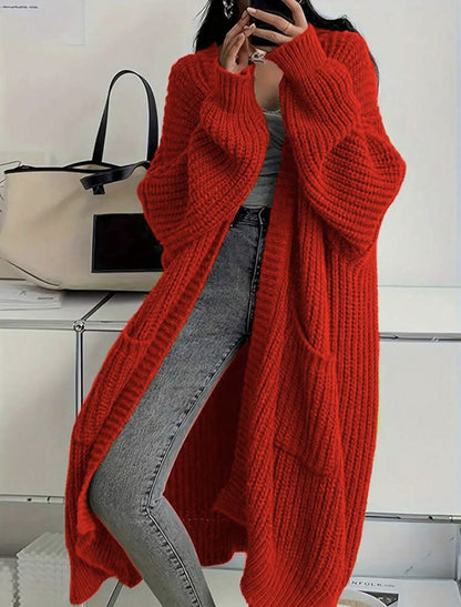 Chunky Knit Long Cardigan Sweater - Slouchy Open Front Duster Jacket with Pockets Plus Size