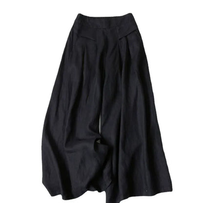 Minimalist Cotton Linen Culottes | Loose Fit High Waist Wide Leg Casual Summer Pants
