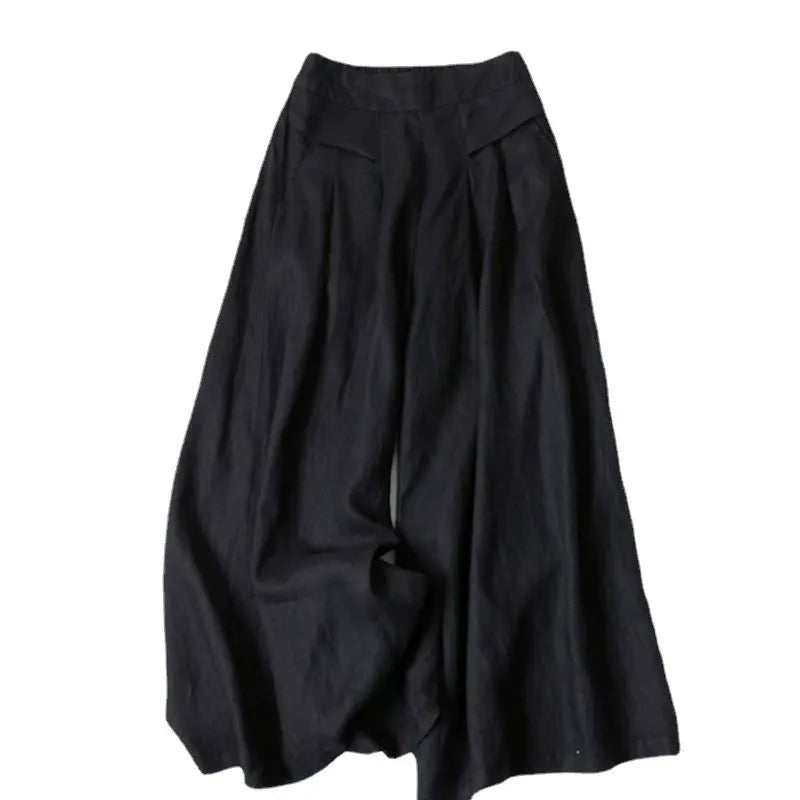 Minimalist Cotton Linen Culottes | Loose Fit High Waist Wide Leg Casual Summer Pants