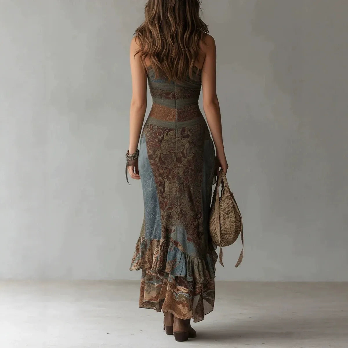 Grunge Boho One Shoulder Long Dress | Elegant Ruched Slim Fit Festival Maxi Dress