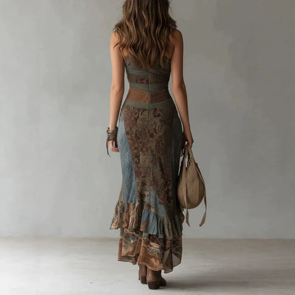 Robe longue asymétrique Grunge Bohème | Robe longue élégante froncée coupe ajustée pour festival