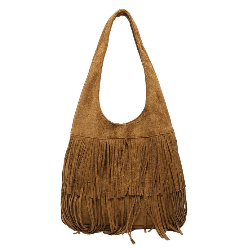 Bohemian Faux Suede Fringe Hobo Bag - Vintage Western Multi-Layer Tassel Large Capacity Shoulder Tote Purse