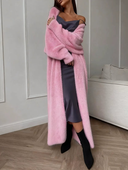Women's Fuzzy Faux Mink Cardigan Coat | Casual Long Sleeve Open Front Plush Long Jacket