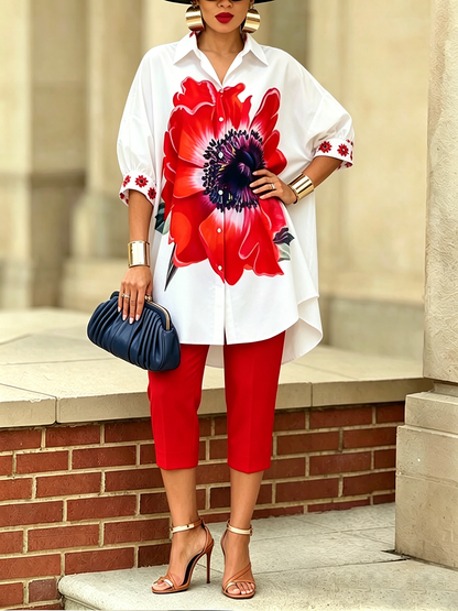 Artistic Stylish Scarlet Bloom Shirt