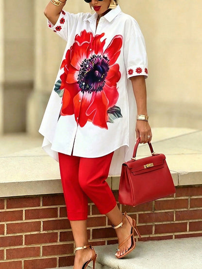 Artistic Stylish Scarlet Bloom Shirt