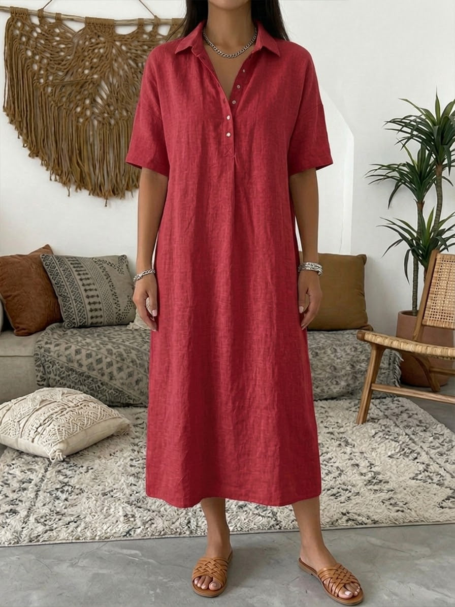 Women’s Cotton Linen Polo Dress – Casual Short Sleeve Summer Dress