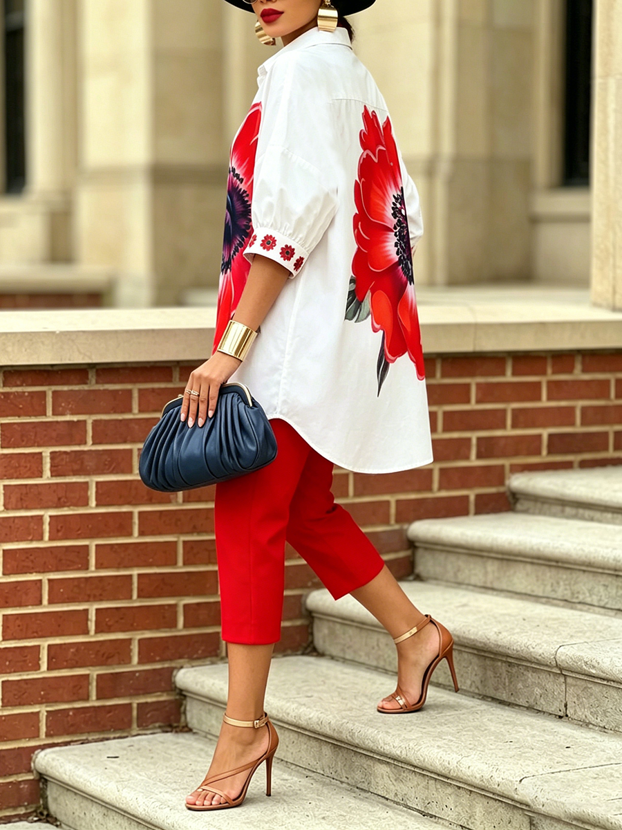 Artistic Stylish Scarlet Bloom Shirt