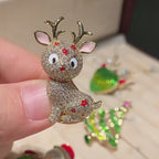 Cartoon elk brooch Copper zircon small pin, cute elk design, Christmas brooch gift