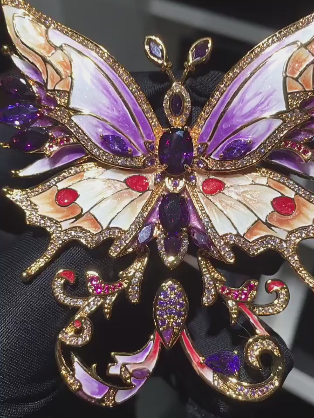 Load video: Luxurious vintage purple butterfly fairy brooch in a courtly style Original design enamel wedding brooch