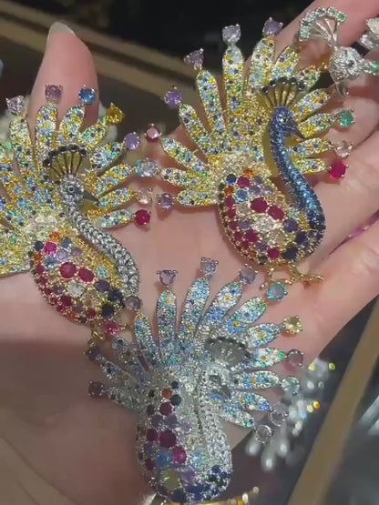 Copper Zircon Peacock Brooch: Exquisite Colorful Bird Jewelry
