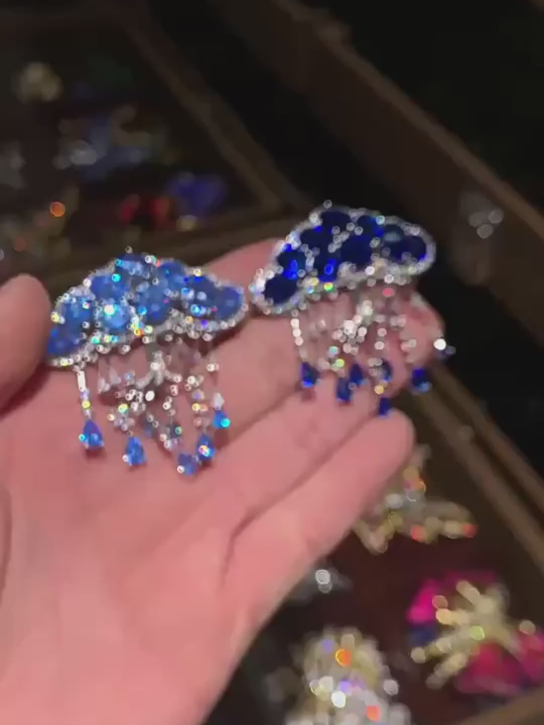 Load video: Blue Crystal Cloud Brooch: Handmade Tassel Pendant Jewelry